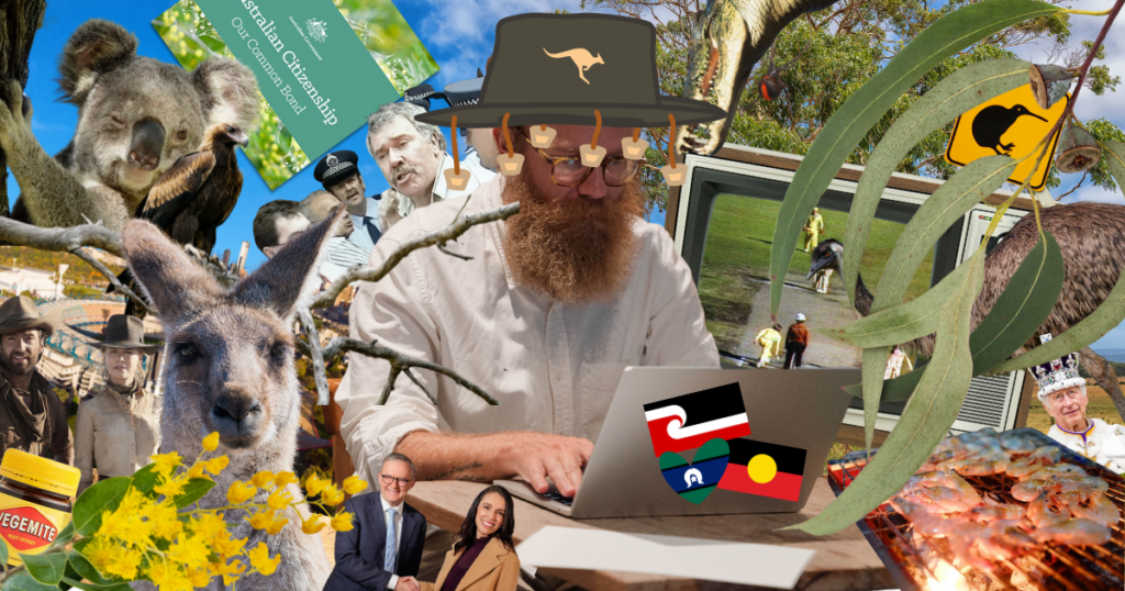 A digital collage of items from the story.