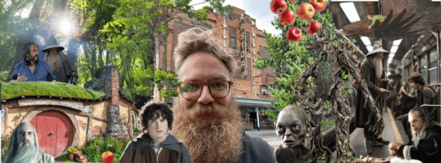 A digital collage of JJW at the Astor and Lord of the Rings related stuff.