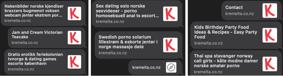 A series of screenshots of some very sexually explicit SEO tags on the Kremelta NZ website.