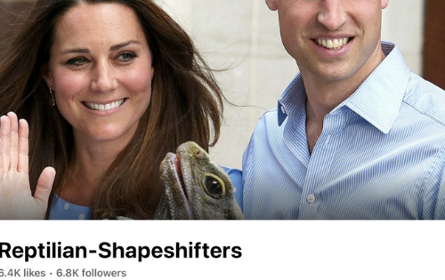 The banner and header of the reptilian-shapeshifters Facebook page.